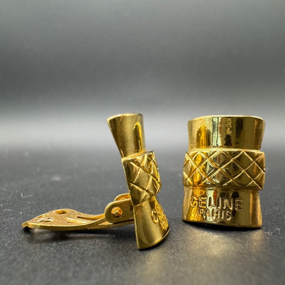 LOT 1042 24K gold plated Celine vintage clip ok earrings EUC - Picture 11 of 13